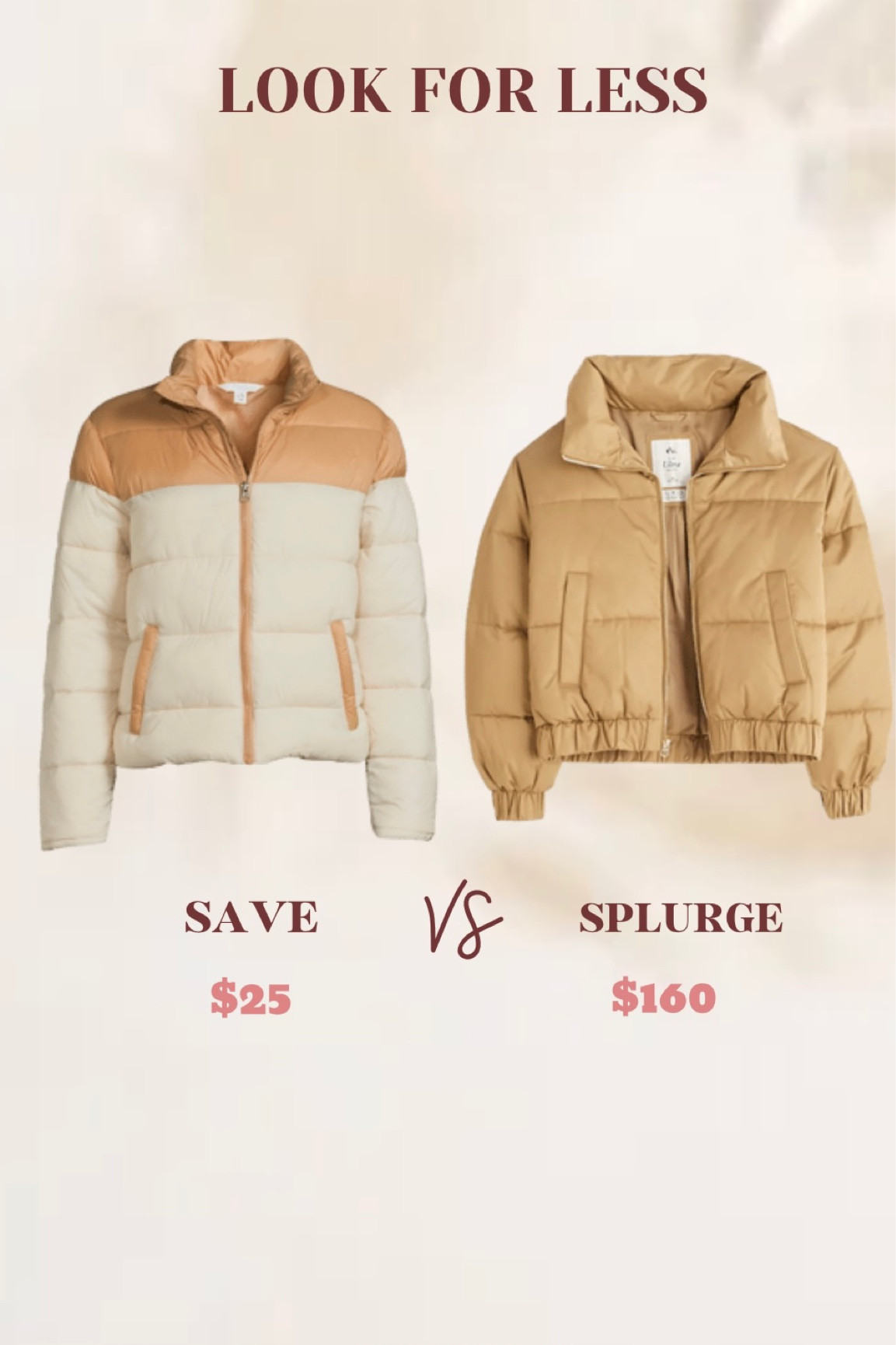Get The Look For Less - Puffer Coat Finds 

Similar in color & vibe! Obsessed with the multi color one from Walmart! Can’t believe this 4.8 star rating is only $25! 


Walmart Fashion
Walmart Finds
Cream Coat
Beige Jacket 
Look for less
Dupe
Abercrombie Finds
Puffer Coat
Puffer Jacket

#LTKunder50 #LTKSeasonal #LTKcurves