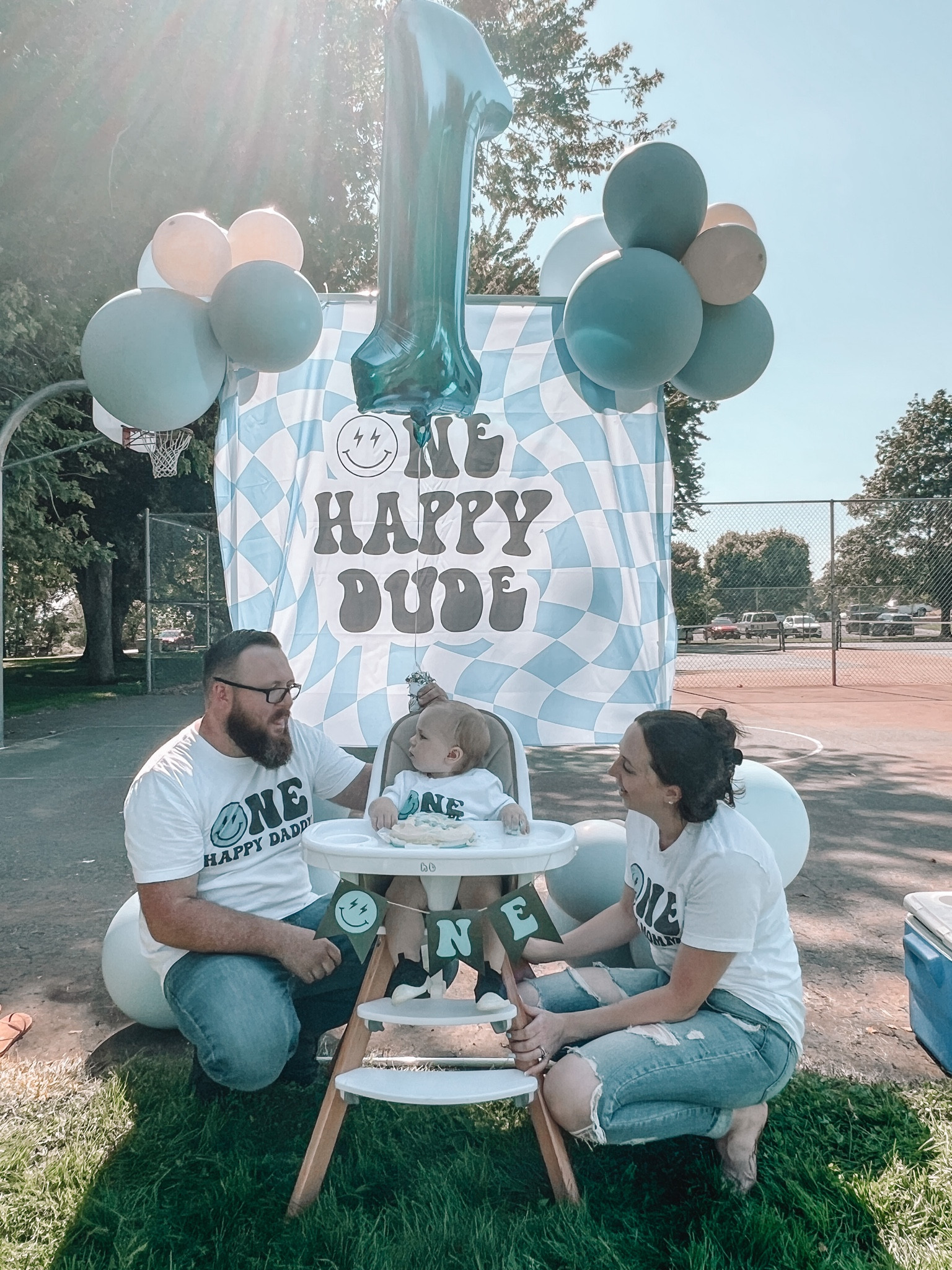ONE HAPPY DUDE, birthday essentials
🩵🤍🩵🤍 
My shirt was size medium, Kotys was an extra large, Axels t shirt was size 18-24m. 
The sign we got was size 60x50, we made the balloon clusters with amazon ballon’s. 

#LTKkids #LTKfamily #LTKbaby