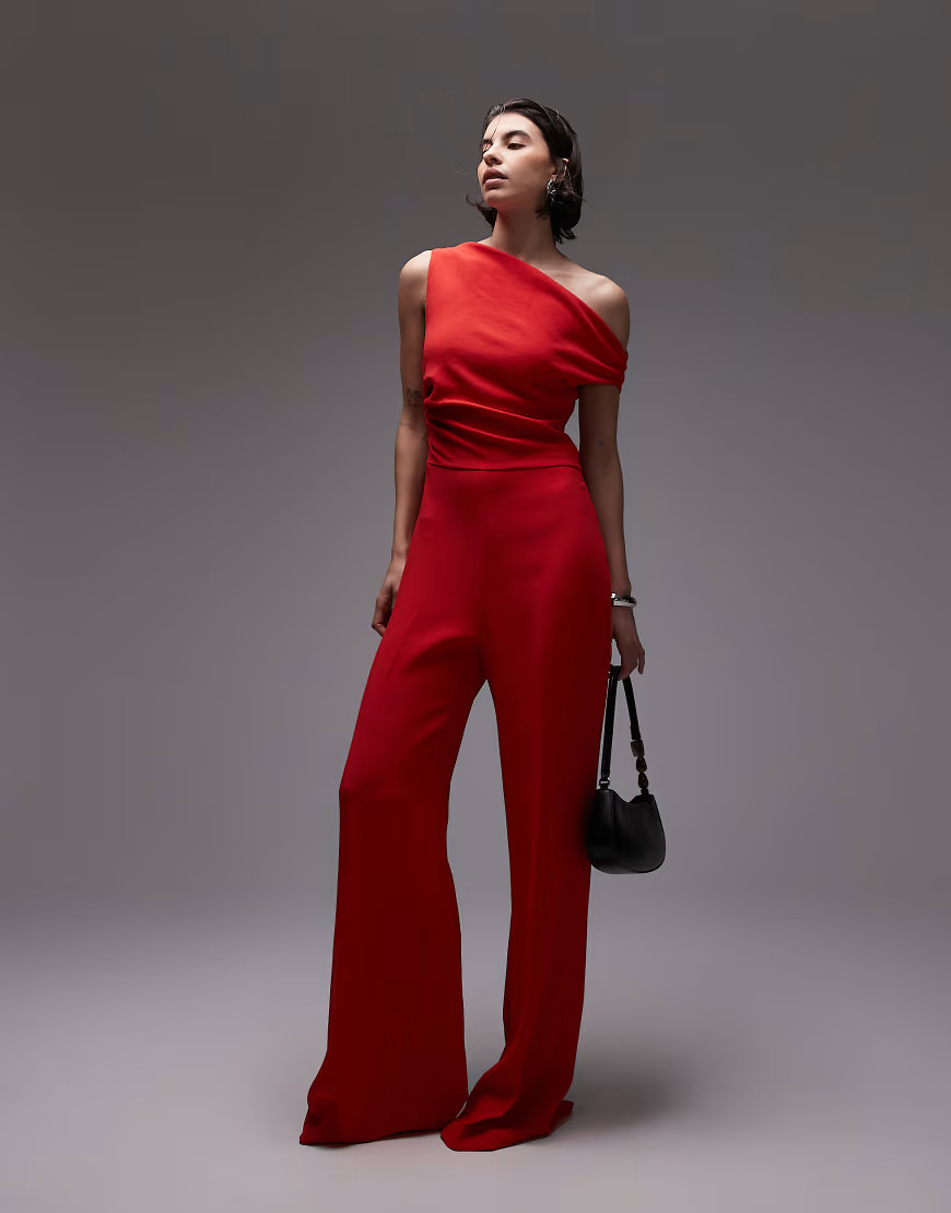 Mango off shoulder jumpsuit in red | ASOS (Global)
