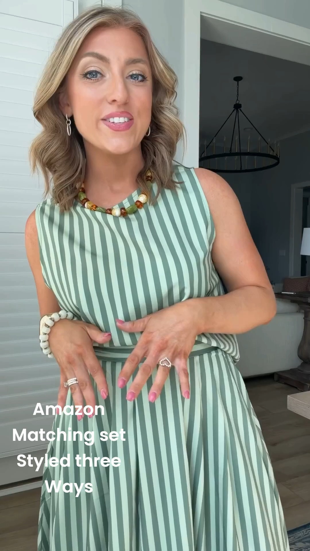 If you’re looking for versatile Amazon fashion, this matching set is one of my favorite finds! 🤍💚 I love pieces that can be worn multiple ways, and this one gives you three completely different outfits with just a few simple swaps.

✨ Look 1: Wear the top and skirt together for an effortlessly chic matching set that’s perfect for brunch, vacation, church, baby showers, or summer events.

✨ Look 2: Pair the striped top with your favorite denim shorts for an easy everyday outfit you’ll wear on repeat.

✨ Look 3: Style the striped skirt with a classic white tank for a timeless, elevated look that’s perfect for date night, beach vacations, or dinner by the water.

I always love finding pieces that work overtime in my closet, and this Amazon set definitely does! It looks so much more expensive than the price and gives you multiple outfits from one purchase. 🙌

#amazonfashion #amazonfinds #amazonstyle #amazonoutfit #matchingset #amazonmatchingset #summerfashion #summeroutfit #vacationoutfit #coastalstyle #capsulewardrobe #versatilestyle #outfitideas #howtostyle #affordablefashion #amazonmusthaves #ootd #casualstyle #everydayfashion #fashionfinds #styleinspo #resortwear #momstyle #amazondresses #summerstyle

#LTKootd #LTKPetite #LTKTravel