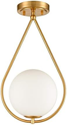 Industrial Brass Flush Mount Ceiling Light Ivory Glass Globe Ceiling Light Fixture | Amazon (US)