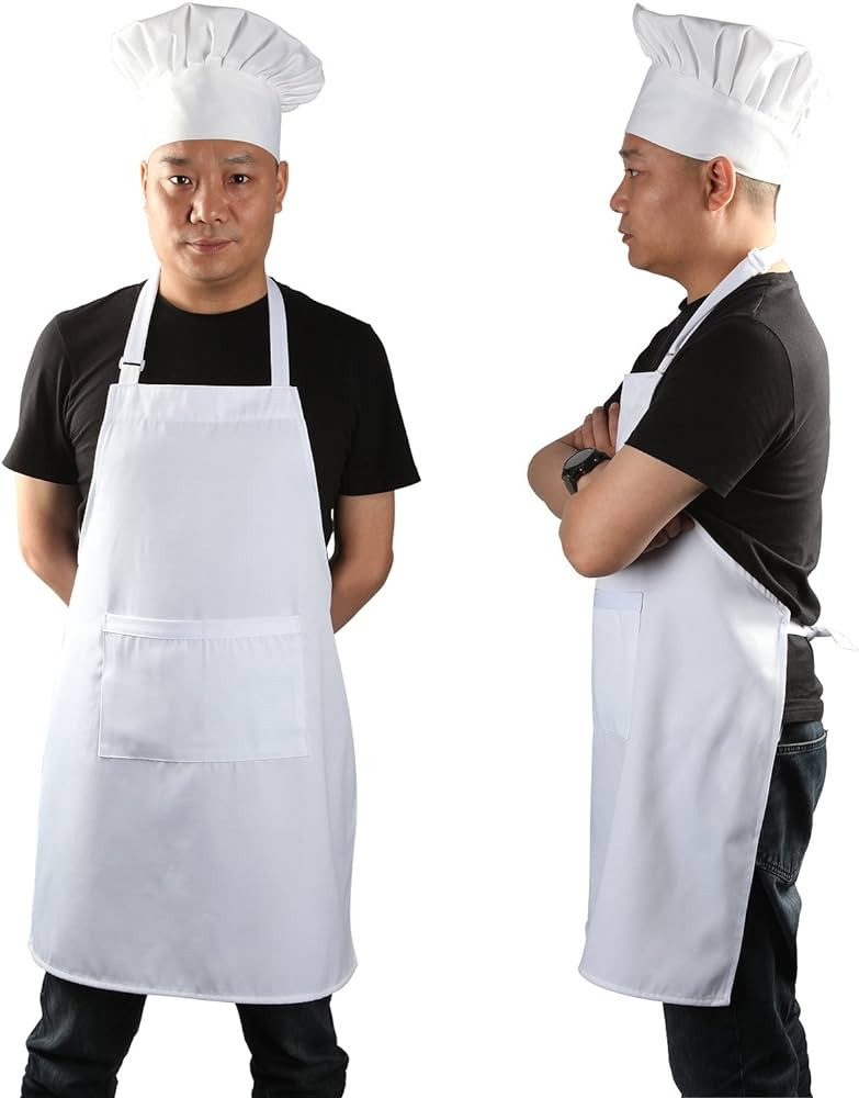 yotache Chef Apron and Hat Set, Chef Hat and Kitchen Apron Adult Adjustable White Baker Costume f... | Amazon (US)