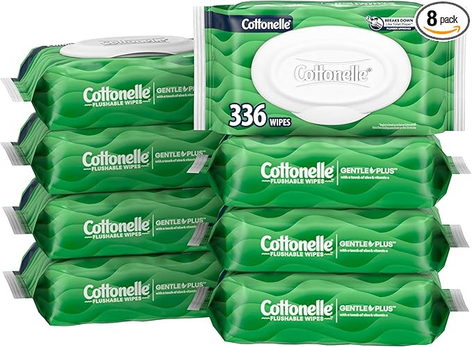 Cottonelle GentlePlus Flushable Wet Wipes with Aloe & Vitamin E, 8 Flip-Top Packs, 42 Wipes Per P... | Amazon (US)