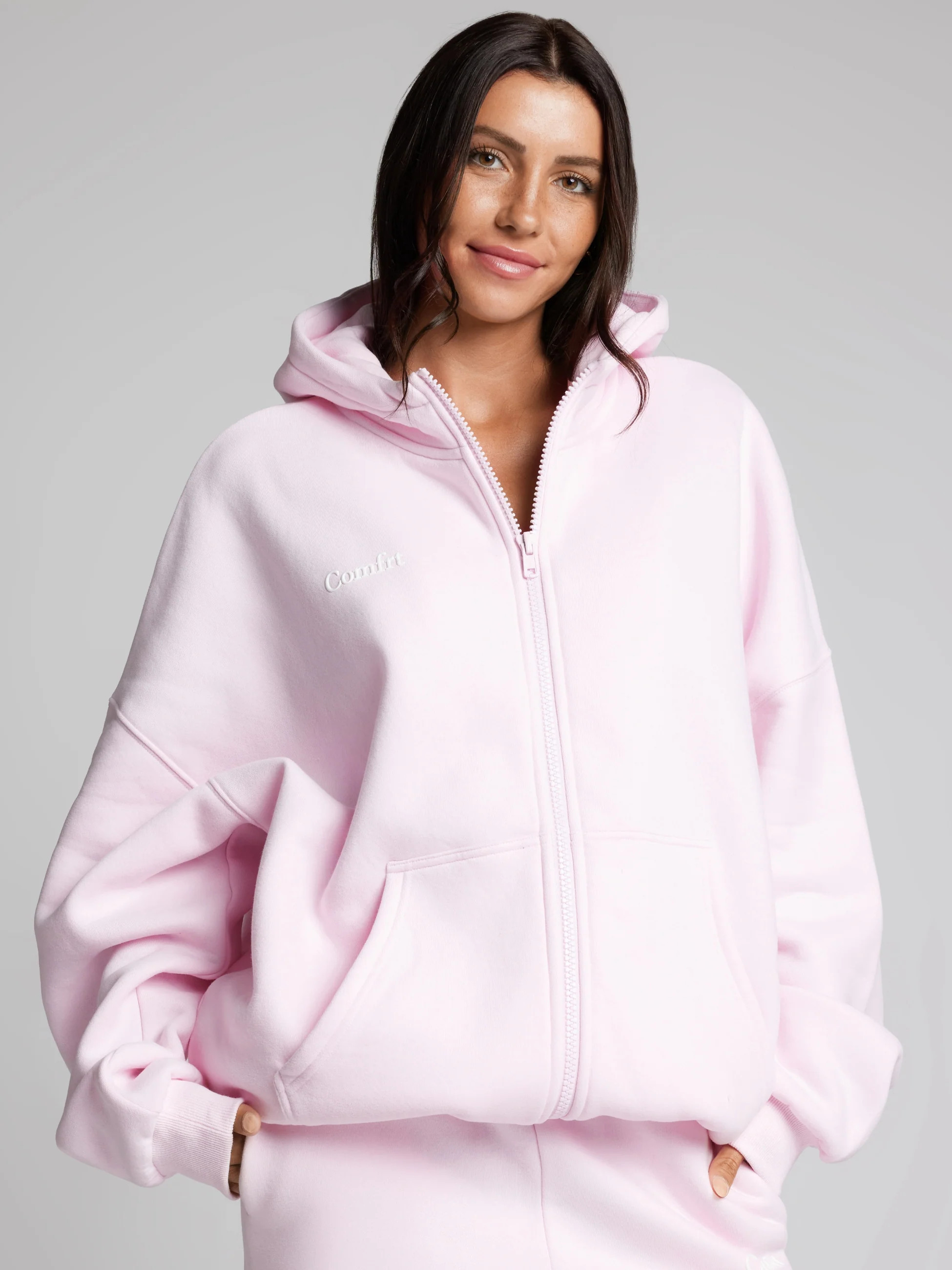 Comfrt Cloud Zip Hoodie | Powder Pink | Oversized | L | Large | Comfrt