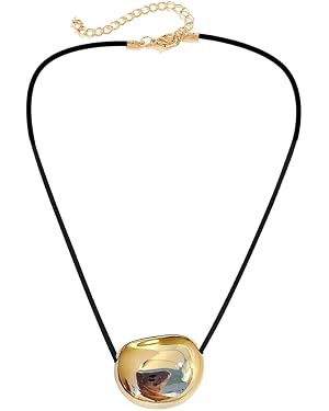 Oval Bead Clavicle Chain Fashionable Geometric Pendant Necklace for Women PU Leather Cord Collarb... | Amazon (US)