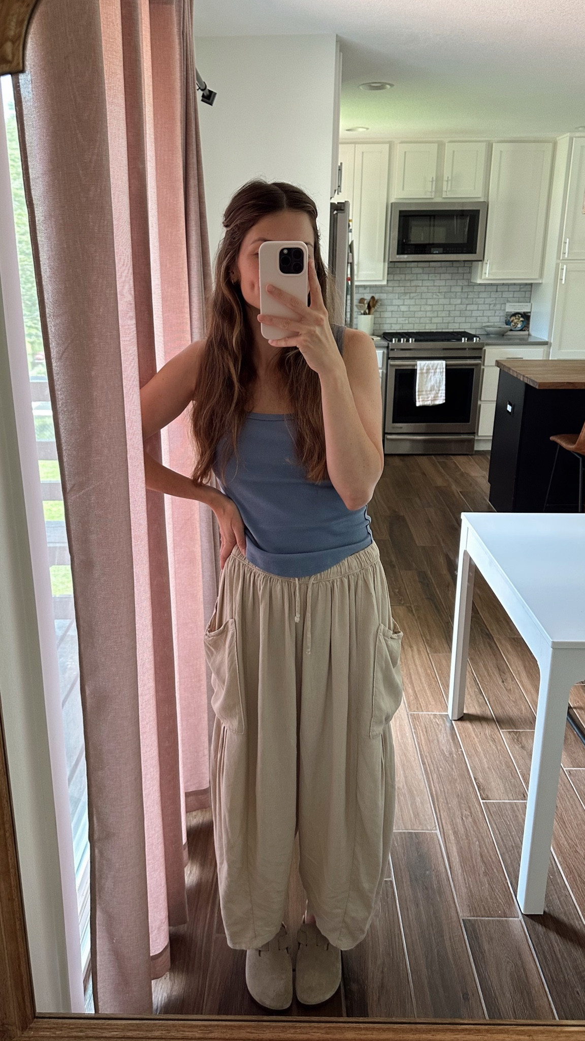 wearing xs in tank and flowy pants 
Birkenstock Bostons in stock

Summer outfit, casual outfit 

#LTKSeasonal