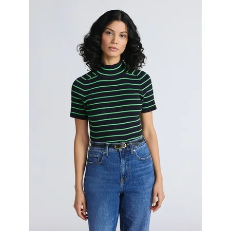 Free Assembly Women s Cozy Yarn Mock Neck Sweater with Short Sleeves Lightweight Sizes XS-XXL | Walmart (US)