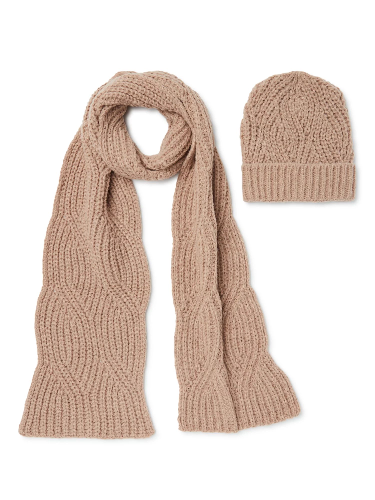 Time and Tru Women’s Cable Knit Beanie and Scarf Set, 2-Piece - Walmart.com | Walmart (US)