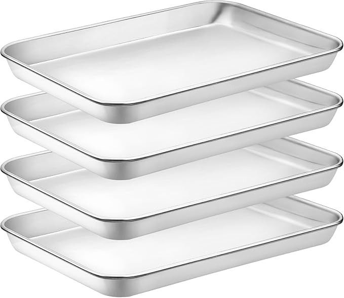 Quarter Sheet Pan Set of 4, CEKEE Stainless Steel Baking Sheet & Cookie Sheets for Baking, Baking... | Amazon (US)