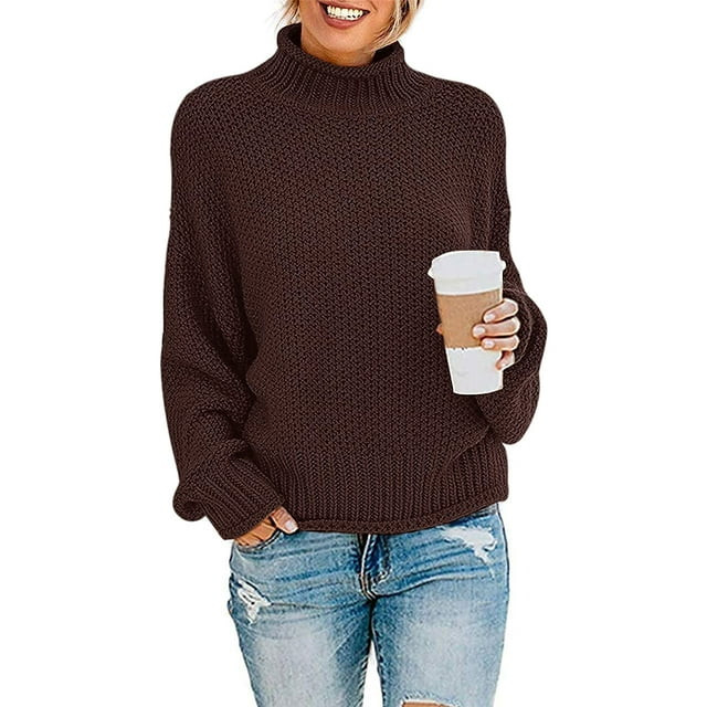 Aiyino Women's Turtleneck Batwing Sleeve Loose Oversized Chunky Knitted Pullover Sweater Jumper T... | Walmart (US)