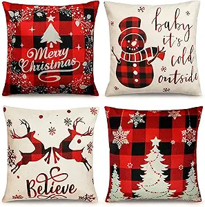 TDHDIKE Christmas Pillow Covers 18×18 Inch Set of 4 Farmhouse Christmas Pillow Covers Christmas ... | Amazon (US)