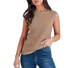 ANRABESS Women's Mock Neck Knit Sweater Vest Casual Sleeveless Summer Trendy Ribbed Pullover Tank To | Amazon (US)