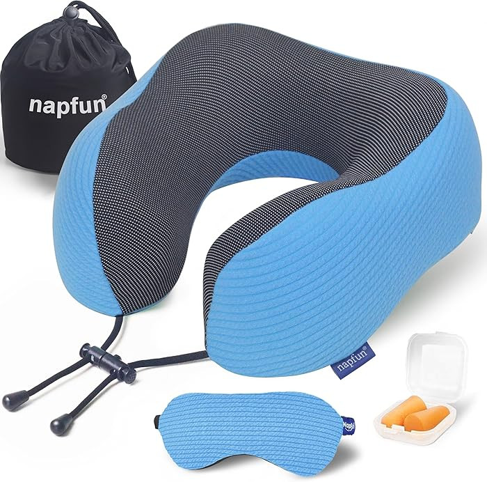 napfun Neck Pillow for Traveling, Upgraded Travel Pillow for Airplane 100% Pure Memory Foam Fligh... | Amazon (US)