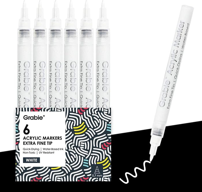 Grabie 6 White Acrylic Paint Markers, 0.7 mm Extra Fine Tip | Amazon (US)