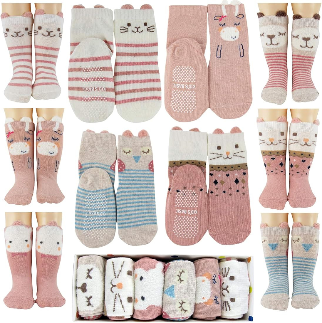 Tiny Captain Baby Toddler Girls Animal Grip Tube Socks Anti-Skid Cartoon Newborn, Infant, Baby an... | Amazon (US)