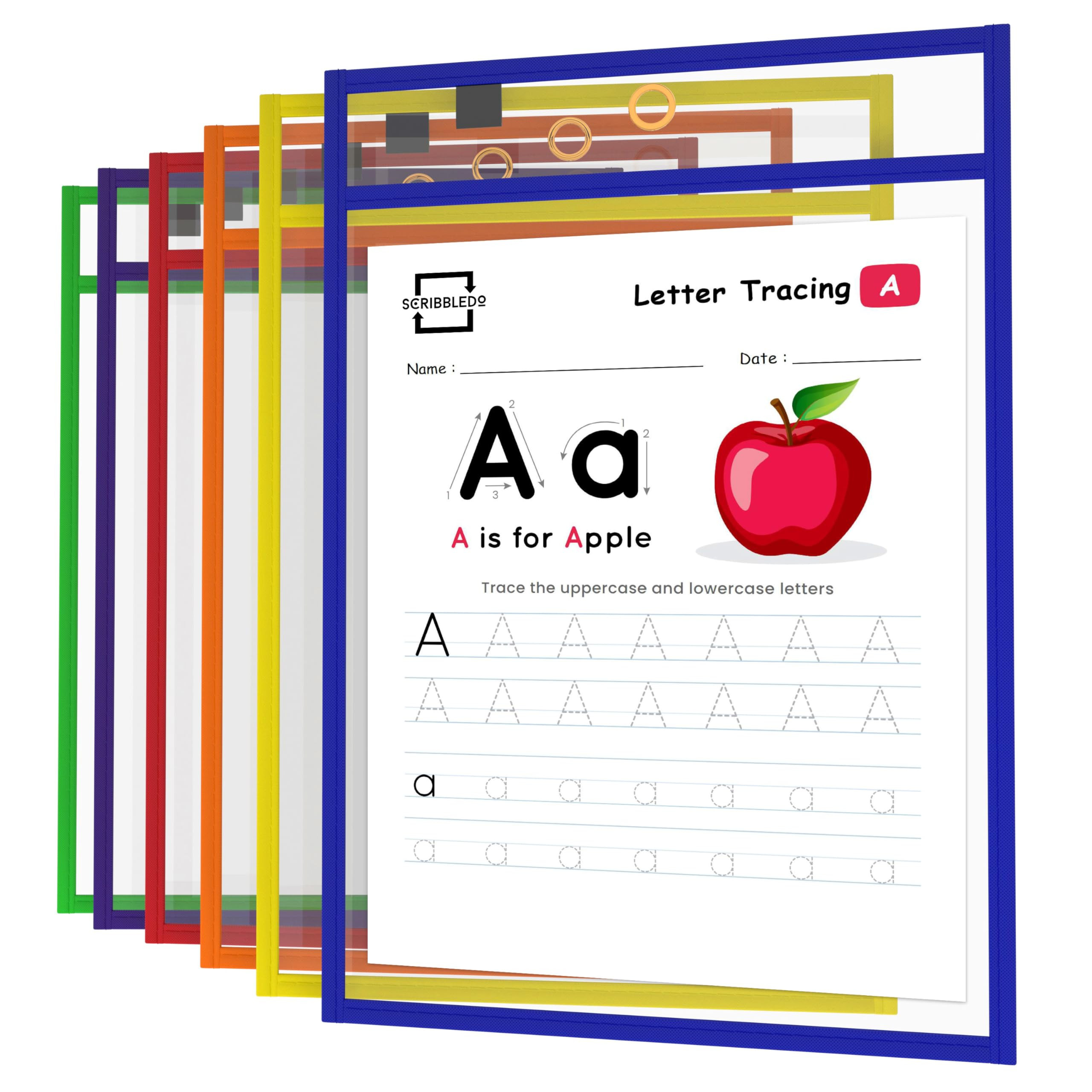 Scribbledo Reusable Dry Erase Sleeves, 6 Pack with Marker Holder, Colorful Pocket Sleeves for Sch... | Amazon (US)