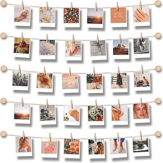 Hanging Photo Display Room Wall Decor - Sculptural Picture Frames Collage - 5 Strings with 30 Cli... | Amazon (US)