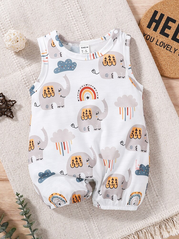 Baby Elephant & Cloud Print Tank Romper | SHEIN