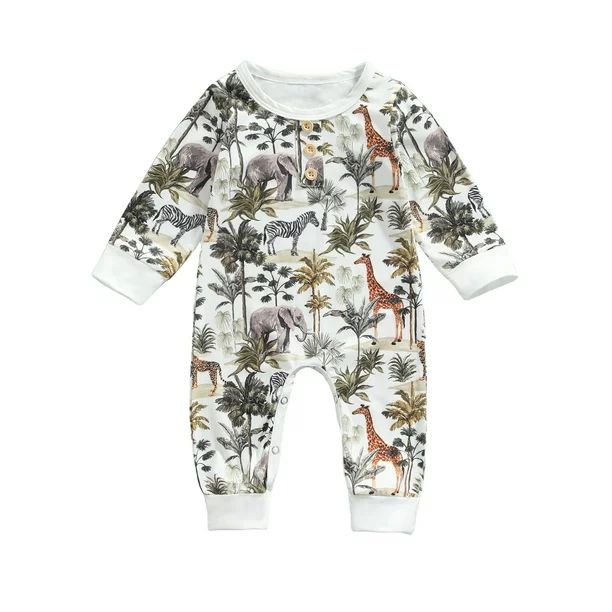 Sunisery Newborn Infant Baby Boys Jumpsuit Animal Print Romper Long Sleeve Autumn Spring Clothes ... | Walmart (US)