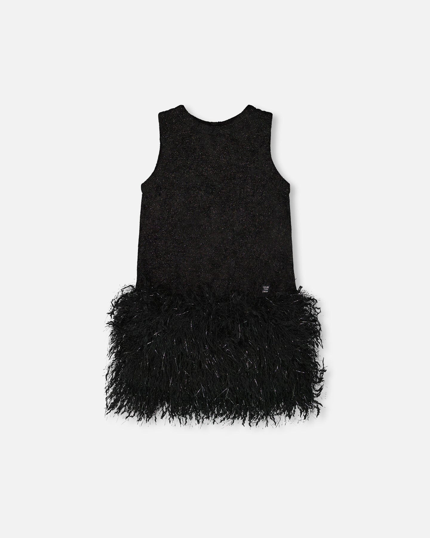 Sleeveless Bi-Material Lurex Dress With Feathers Black - Deux par Deux | Deux par Deux Childrens Designer Clothing
