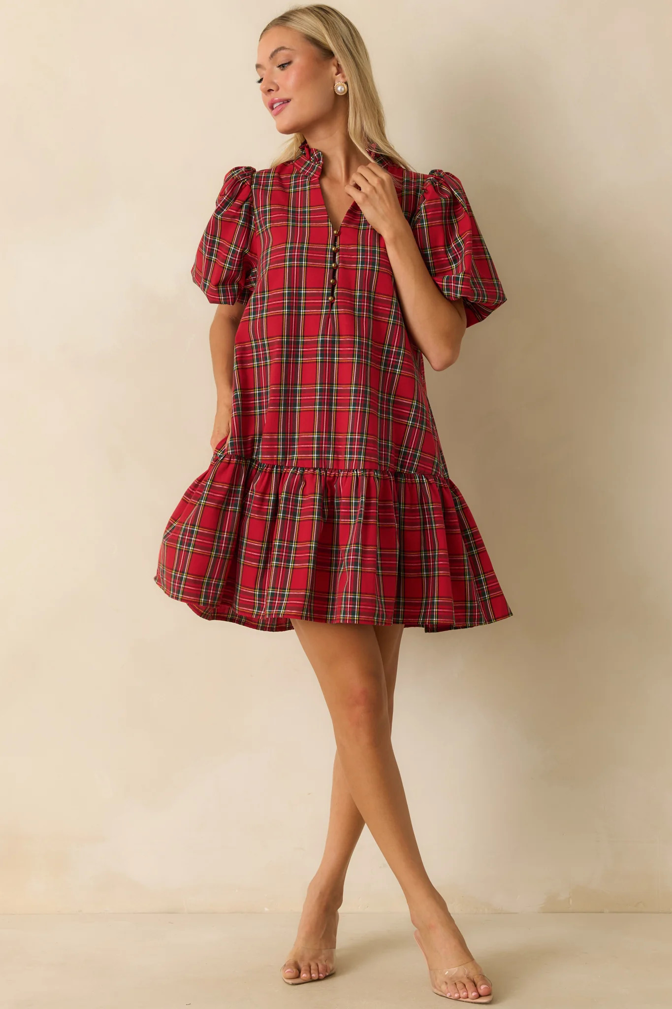 Wrapped in Cheer Red Plaid Mini Dress | Red Dress