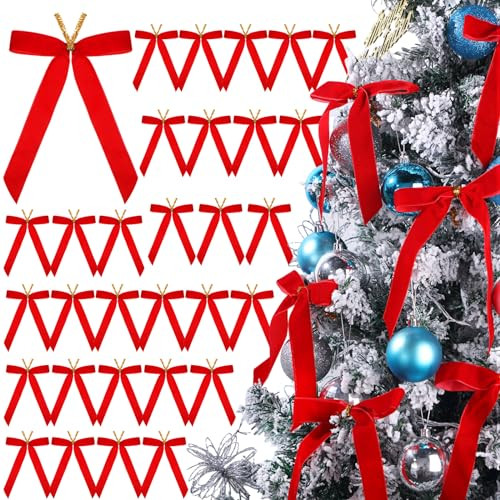 Riceshoot Red 30 Pcs 6 x 8 Inch Velvet Christmas Bow, Rustic Crafts Gift Bows Nice for Christmas Tree, Garland, Large Gifts, Parties, Indoor or Outdoor Decorations | Amazon (US)