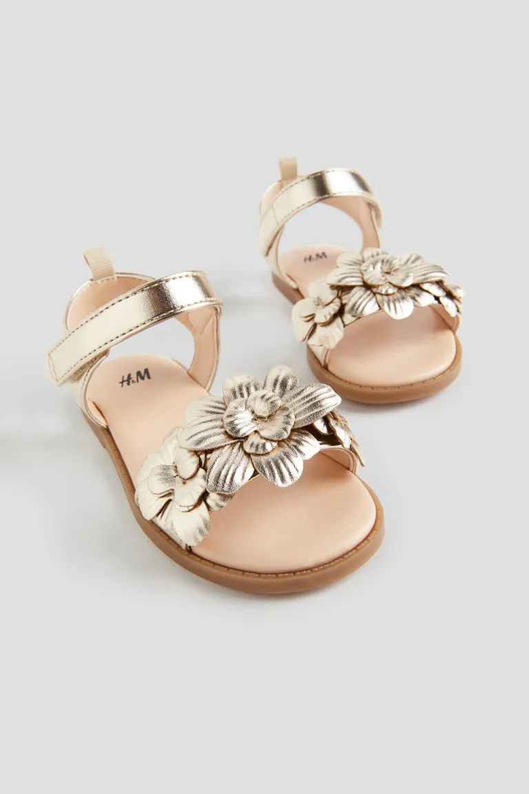 Appliquéd Sandals - Gold-colored/flowers - Kids | H&M US | H&M (US + CA)
