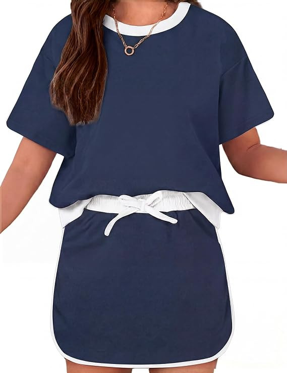 Arshiner Girls 2 Piece Outfits Summer Clothes Short Sleeve Drop Shoulder Shirt and Skirt with Bui... | Amazon (US)