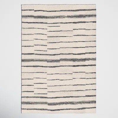 Rune Striped Handmade Tufted Wool Area Rug in Beige/Charcoal | Wayfair North America