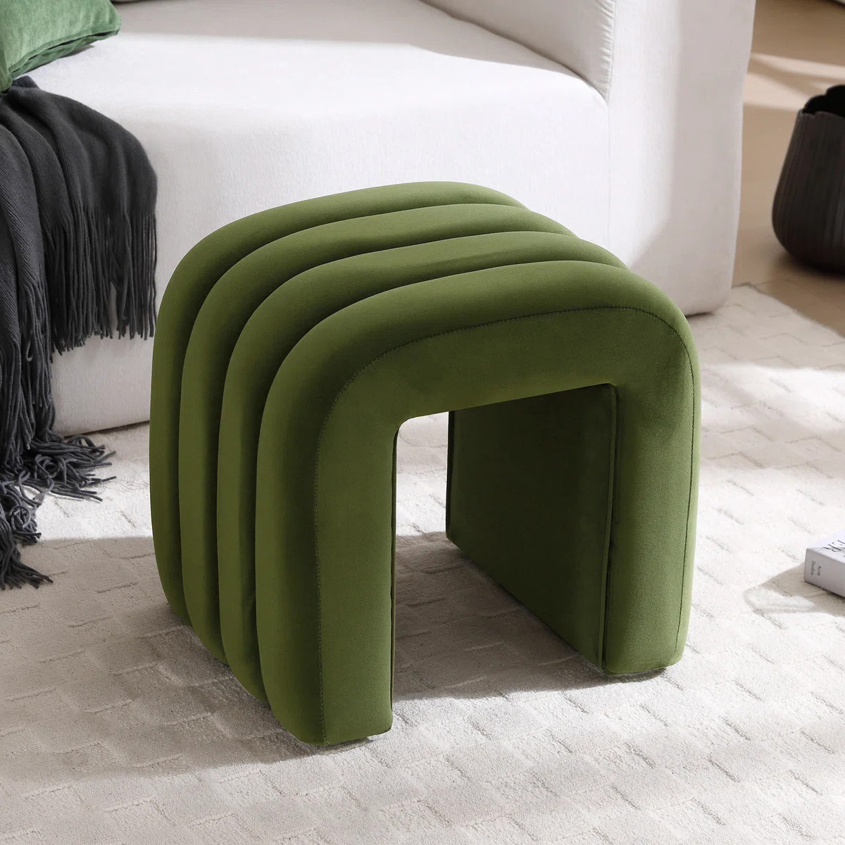 19.3" W Modern Channel Tufted Upholstered Standard Ottoman Footstool | Wayfair North America