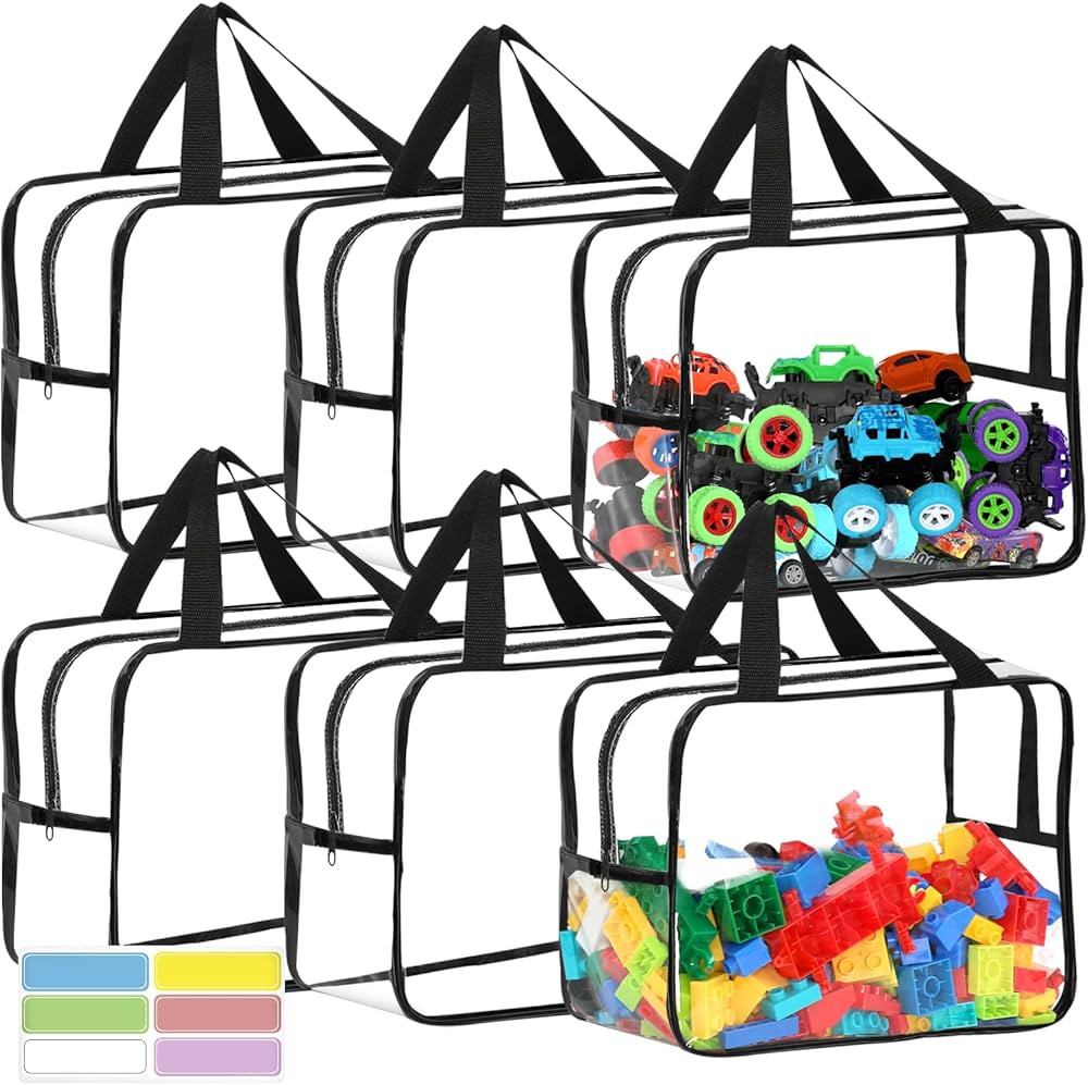 6 Packs Extra Large Toy Storage Bags 12.6×9.25×6.9In with Labels, Reusable Clear PVC Board Game... | Amazon (US)
