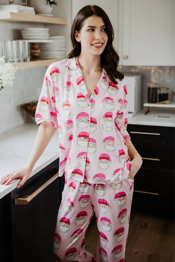Pink Santa Face Pajama Pants Set | Katydid