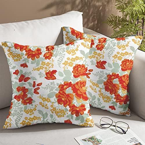 Orange Floral Throw Pillow Covers Set of 2 Chic Peony Yellow Flowers Green Leaves Pillow Case Dec... | Amazon (US)