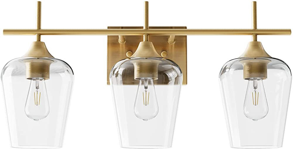 VONLUCE 3-Light Gold Vanity Light Fixtures Over Mirror, Wall Mount Modern Brass Bathroom Sconce w... | Amazon (US)