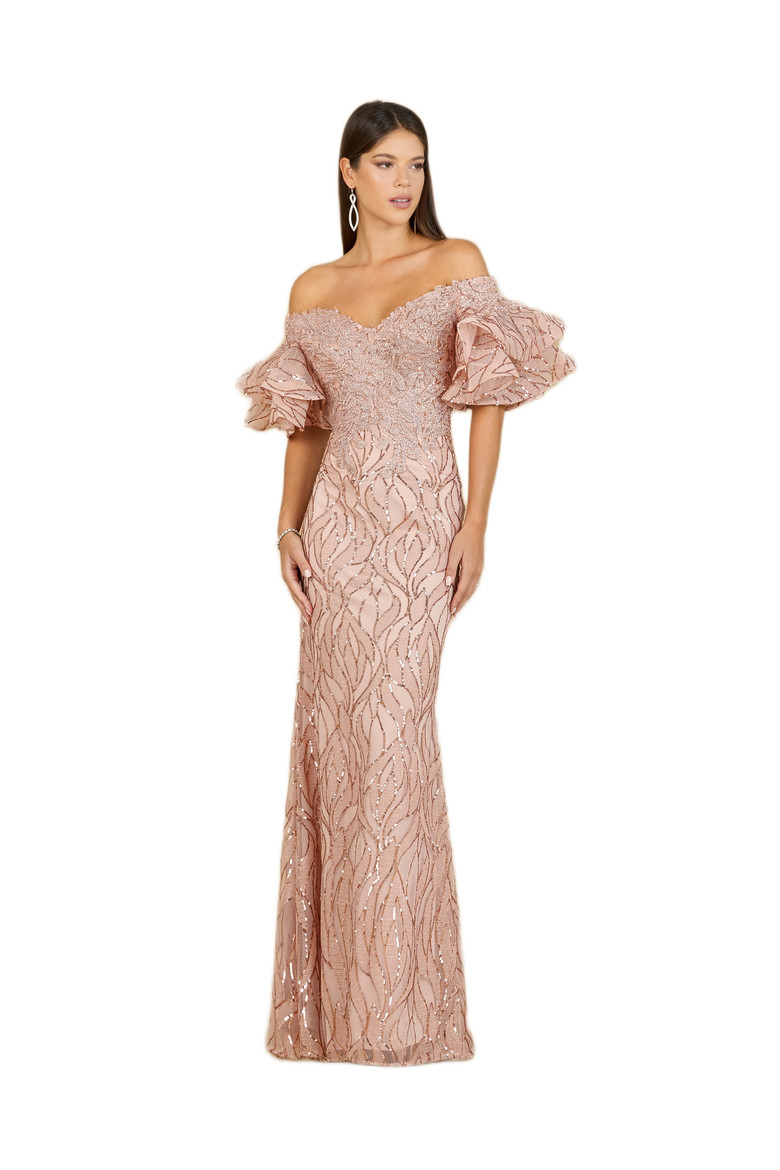 Off Shoulder Mermaid Beaded Gown with Tiered Sleeves (Women) | Nordstrom | Nordstrom