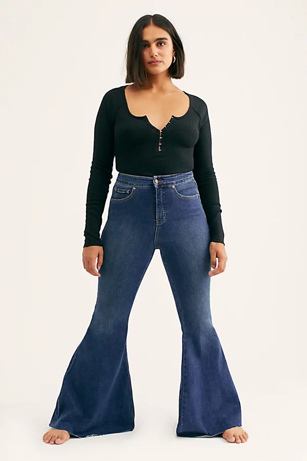 CRVY Super High-Rise Lace-Up Flare Jeans by We The Free at Free People, Zale Blue, 24 | Free People (Global - UK&FR Excluded)
