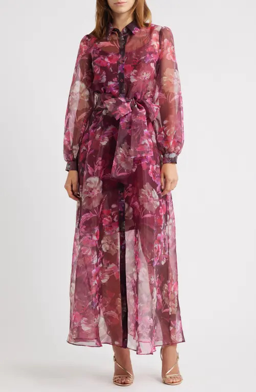 Julia Jordan Long Sleeve Organza Shirtdress in Burgundy Pink at Nordstrom, Size 2 | Nordstrom