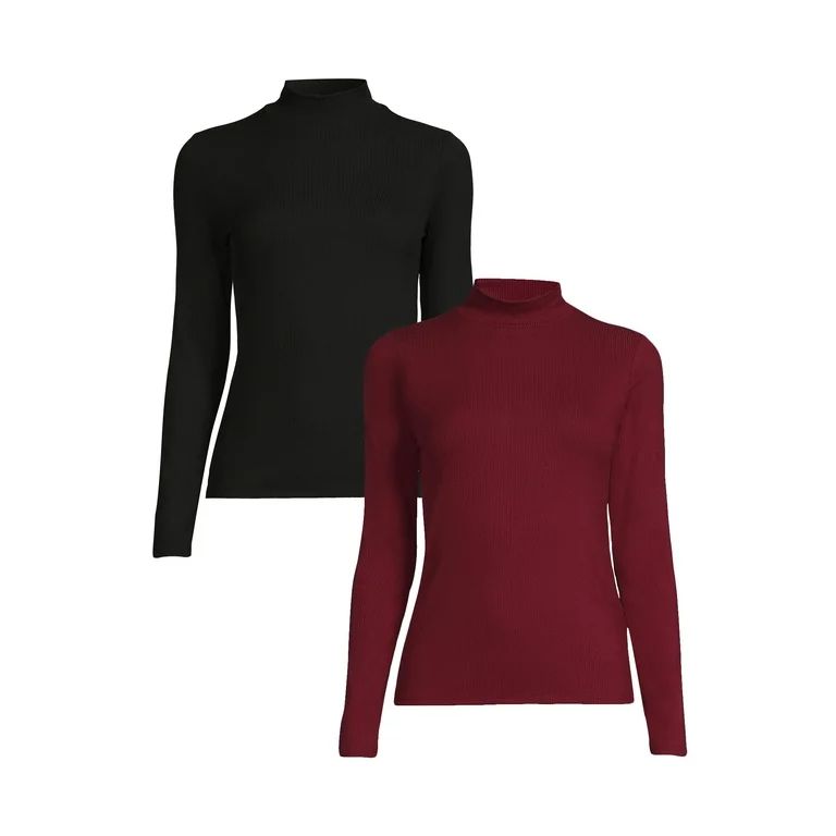 No Boundaries Juniors Mock Neck Top with Long Sleeves, 2-Pack, Sizes XS-3XL | Walmart (US)
