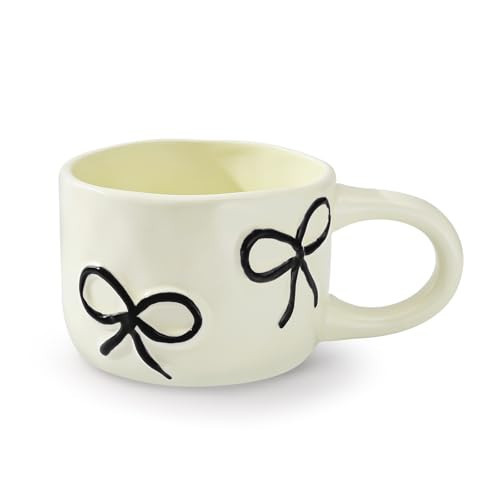 Koythin Coquette Bow Ceramic Coffee Mug, Funky Novelty Cup for Tea Milk Latte Cocoa, 8.5oz /250ml Perfect for Home, Office, or Birthday (Black) | Amazon (US)
