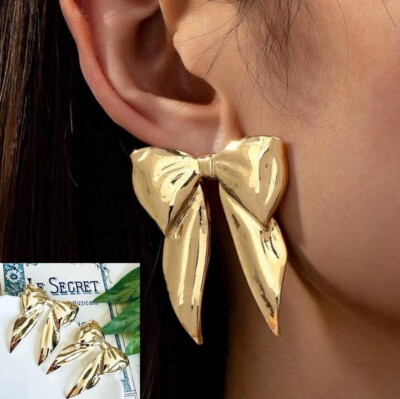 Gold Bowknot Earrings Large Bow Tie Fairycore Kawaii Jewelry Lolita Gift NEW  | eBay | eBay US