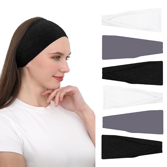RITOPER Headbands for Women Non Slip, Wide Workout Headband Cotton Black White Head Bands Hair Ba... | Amazon (US)