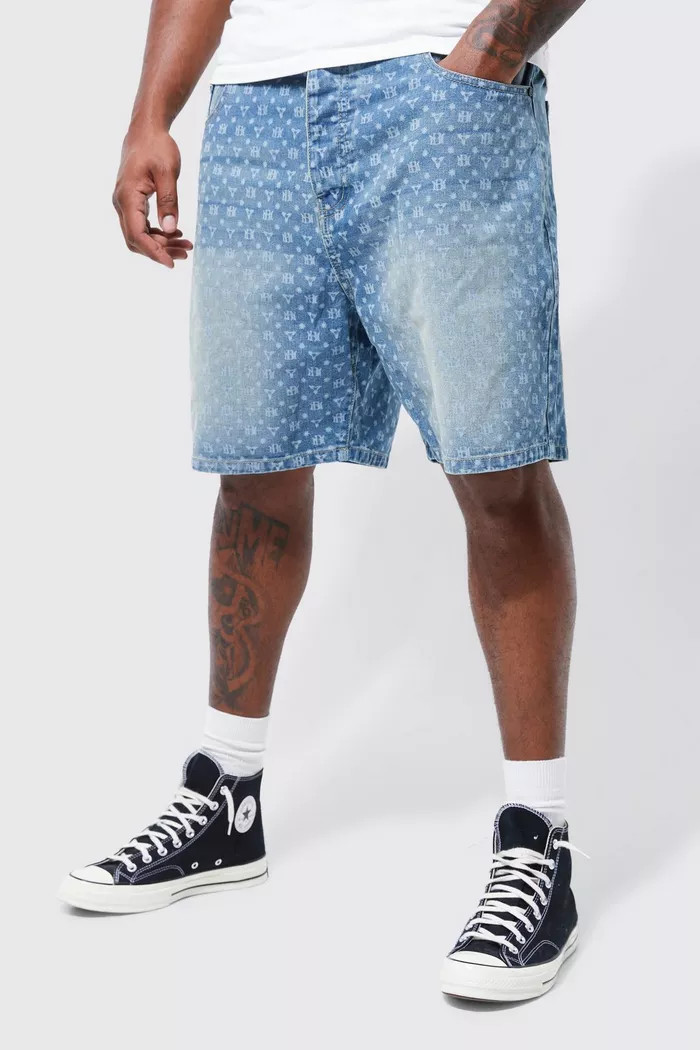 Plus Laser Print Denim Jorts | Boohoo.com (US & CA)