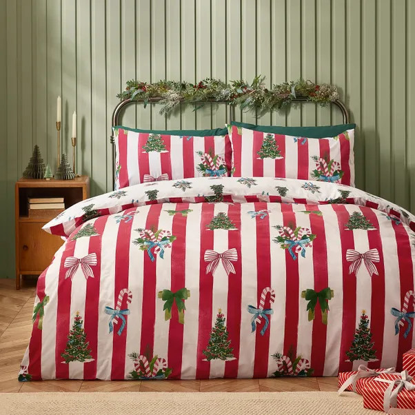 Catherine Lansfield Christmas Stripe Polycotton Duvet Cover & Pillowcase Set | Dunelm