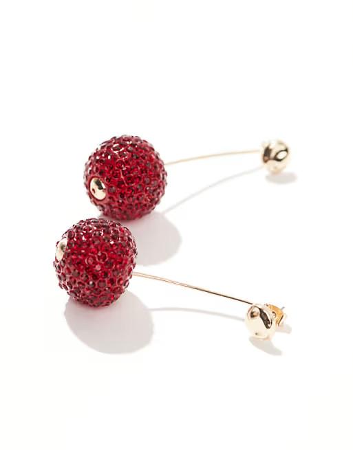 ASOS DESIGN front and back drop earrings with crystal cherry design in red | ASOS | ASOS (Global)