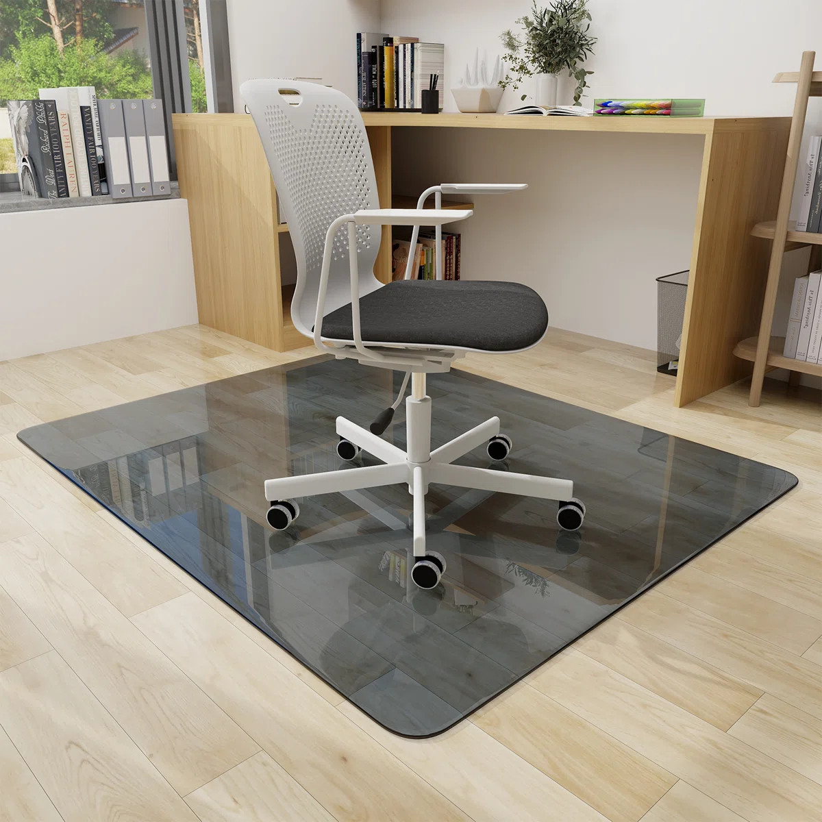 BEAUTYPEAK Tempered Glass Chair Mat For Hardwood Floor, Clear Tempered Glass With 4 Anti-Slip Pad... | Wayfair North America
