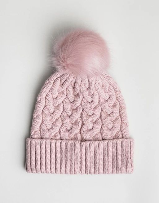 ASOS DESIGN cable faux fur pom beanie In recycled polyester | ASOS US