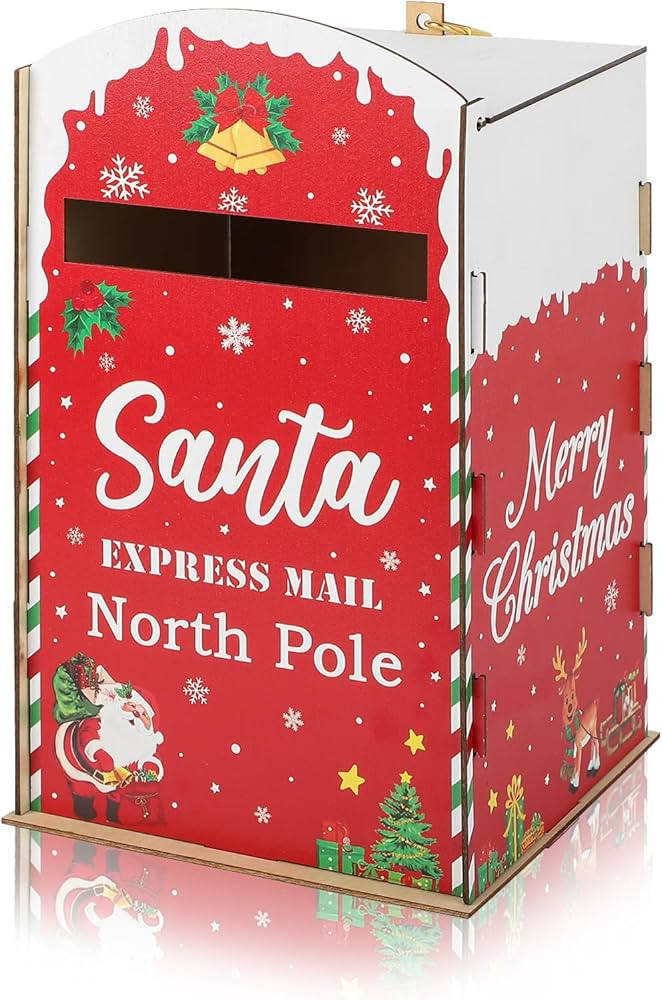 Christmas Mailbox Letters to Santa,Wooden Red North Pole Delivery Mailbox for Santa Claus for Chr... | Amazon (US)
