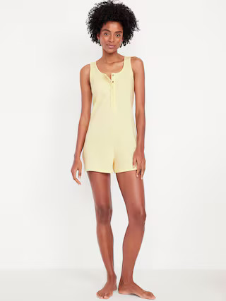 Rib Henley Pajama Romper | Old Navy (US)
