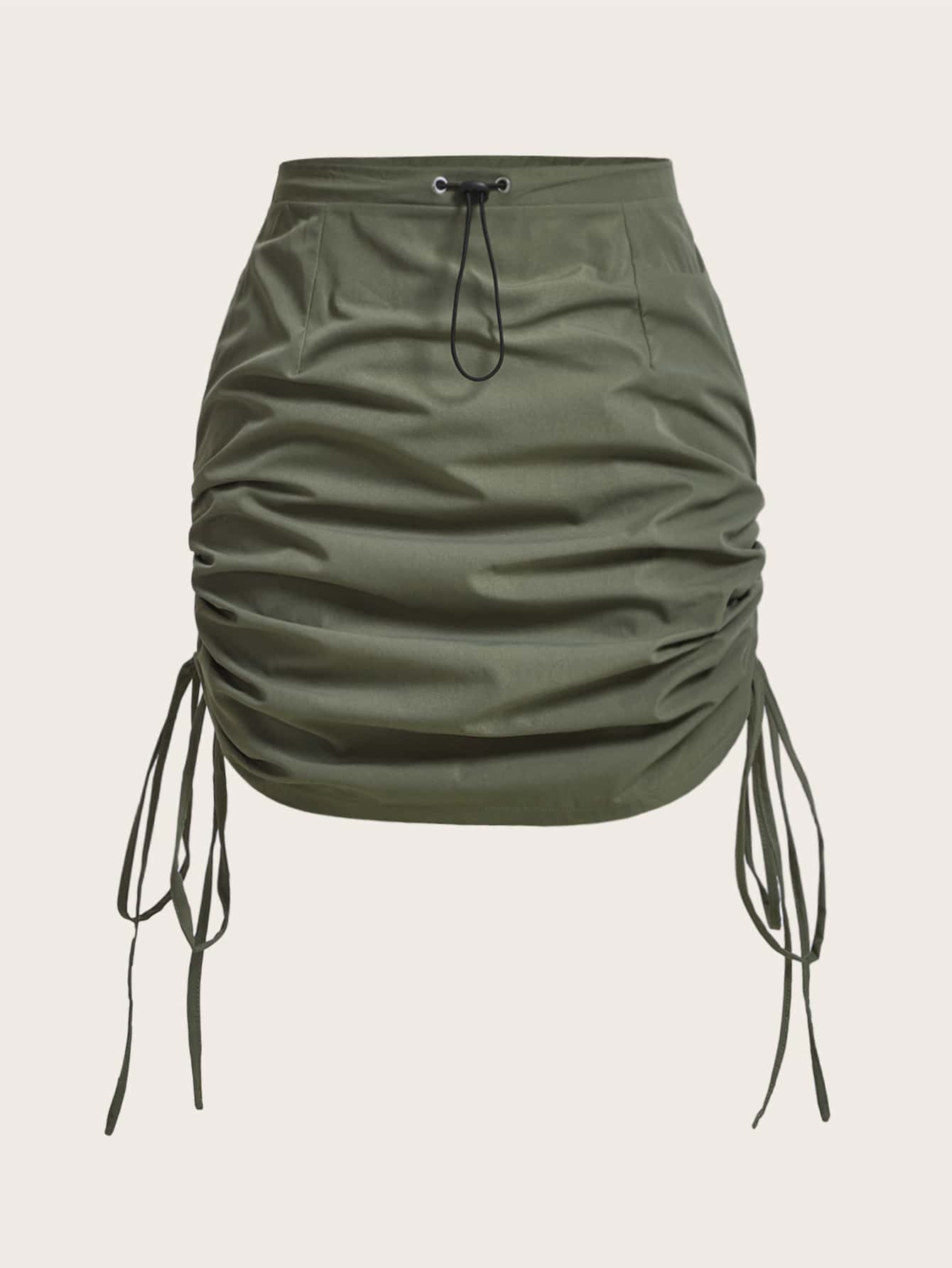 SHEIN Coolane Plus Gorpcore Drawstring Waist Ruched Tie Side Skirt | SHEIN