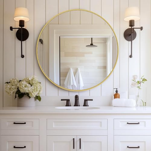 DUMOS Gold Circle Mirror for Wall 30.02 inch, Bathroom Round Mirror for Over Sink, Bathroom, Entryway, Bedroom, Vanity | Amazon (US)